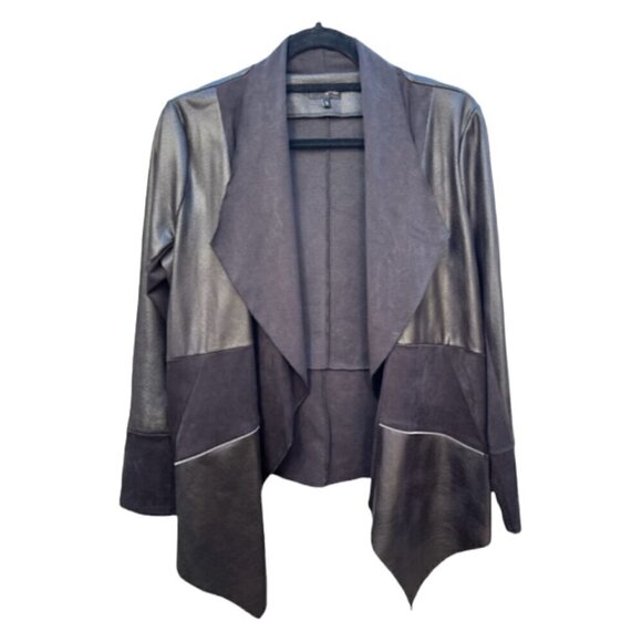 ME Made in France Mix Fabric Faux Suede/Leather Open Front Cardigan T3/US L NWOT - Picture 2 of 14